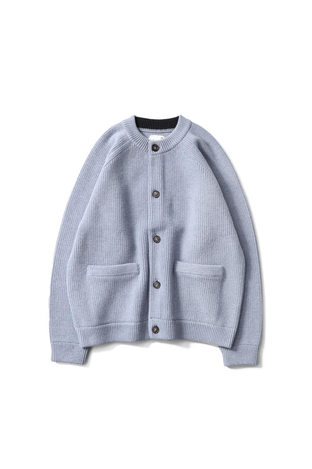 Annette Superfine Wool Heavy Rib Knit Cardigan Melange Blue
