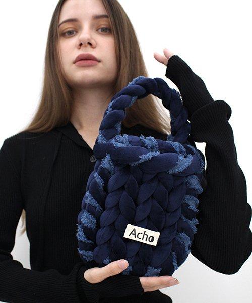 벨벳 데님 브레드 미니 토트백_네이비