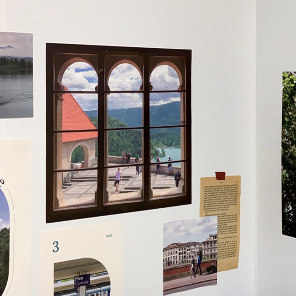 플롭시 창문 풍경 정사각 인테리어 포스터