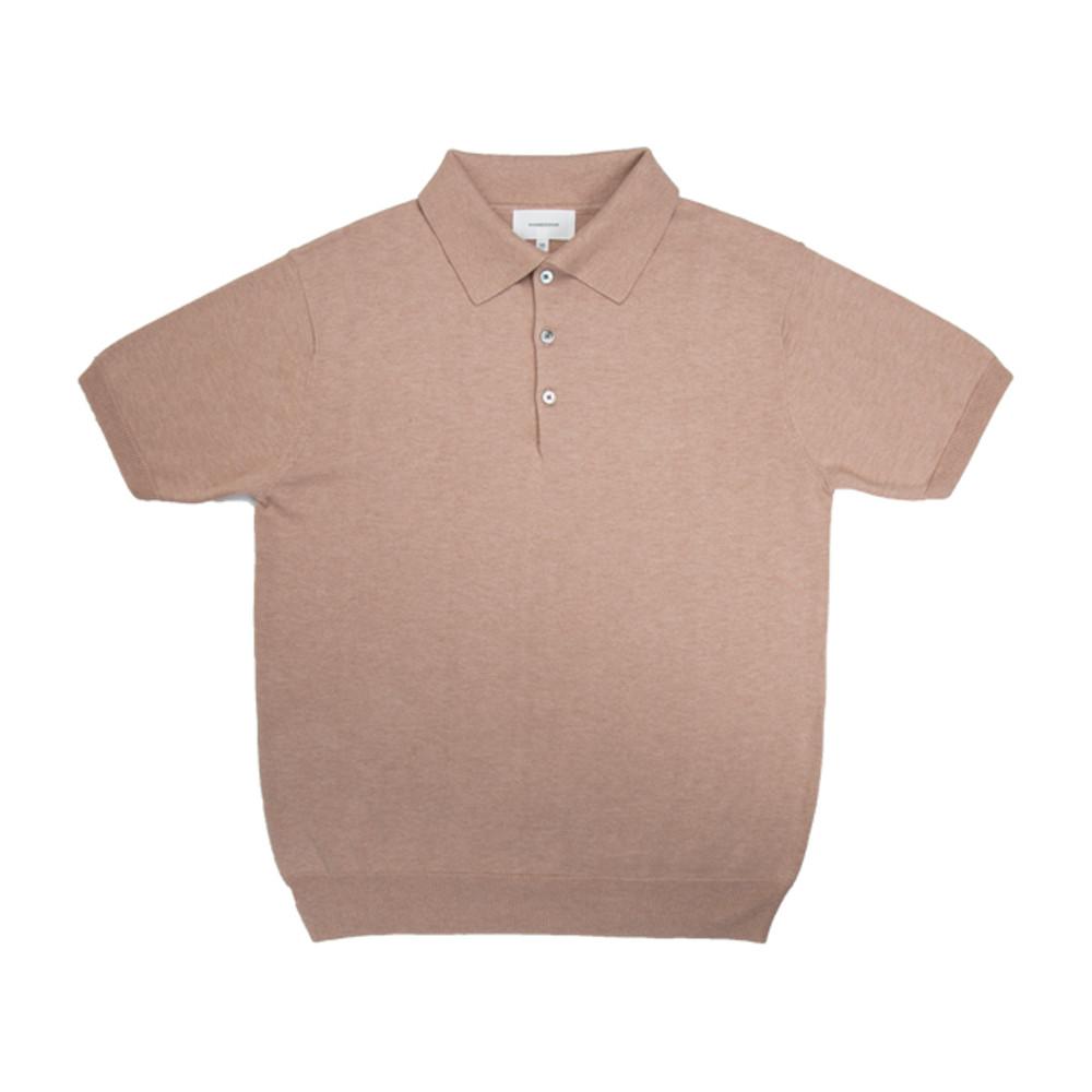 코튼실크 반팔 카라 니트 라이트브라운 클래식 핏