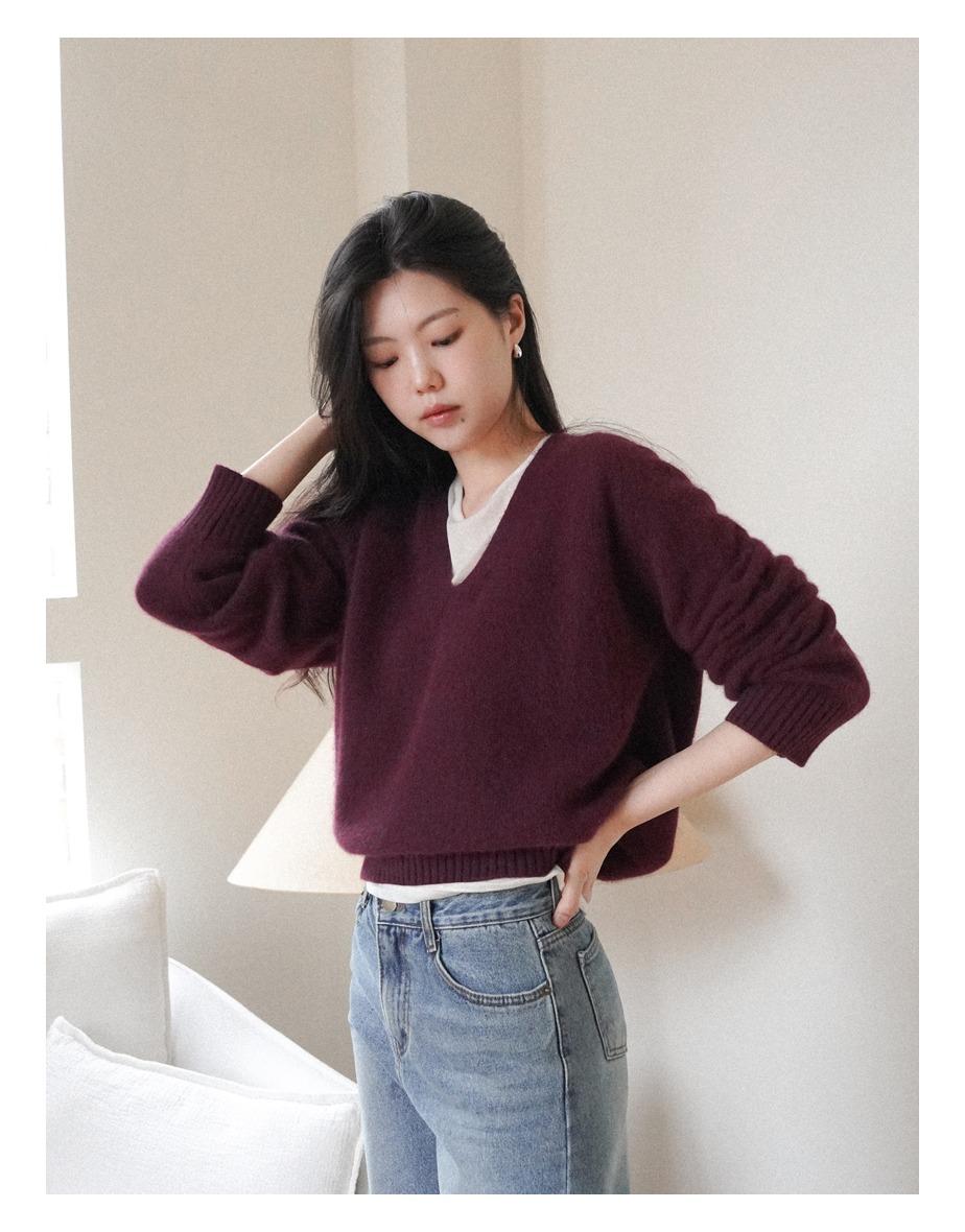 [fox/merino] 틴티드 폭스 브이 니트 [빈티지플럼]