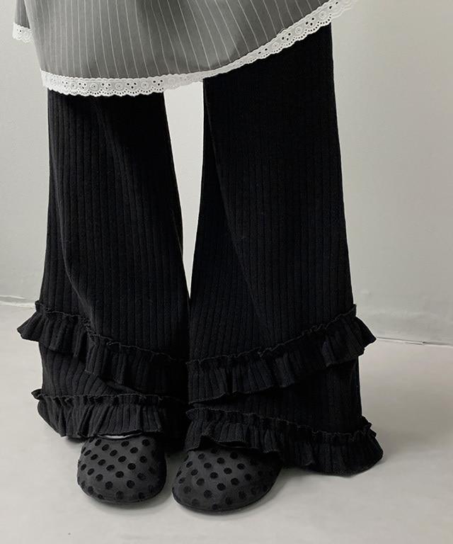 데일리쥬 레글러 레이어드 골지 프릴 부츠컷 팬츠