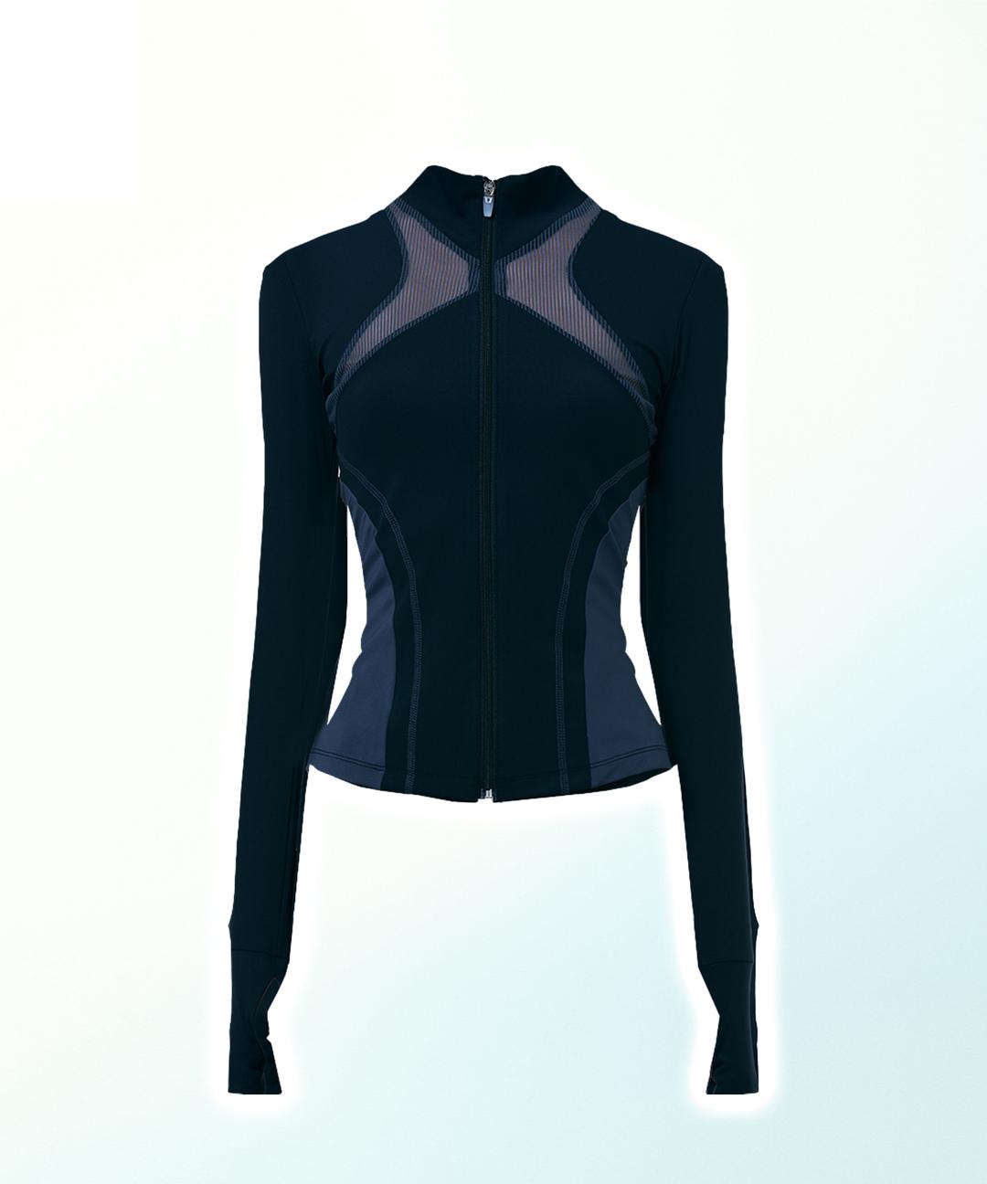 Illusion Line Mesh Cutting Slim Zip-up (BLACK)