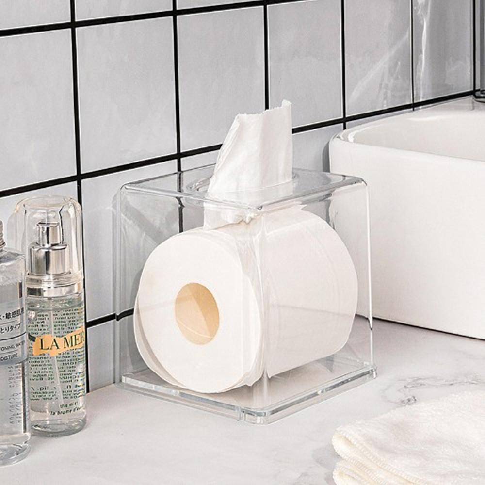 정사각 투명 아크릴 두루마리 휴지케이스 티슈박스 디스펜서