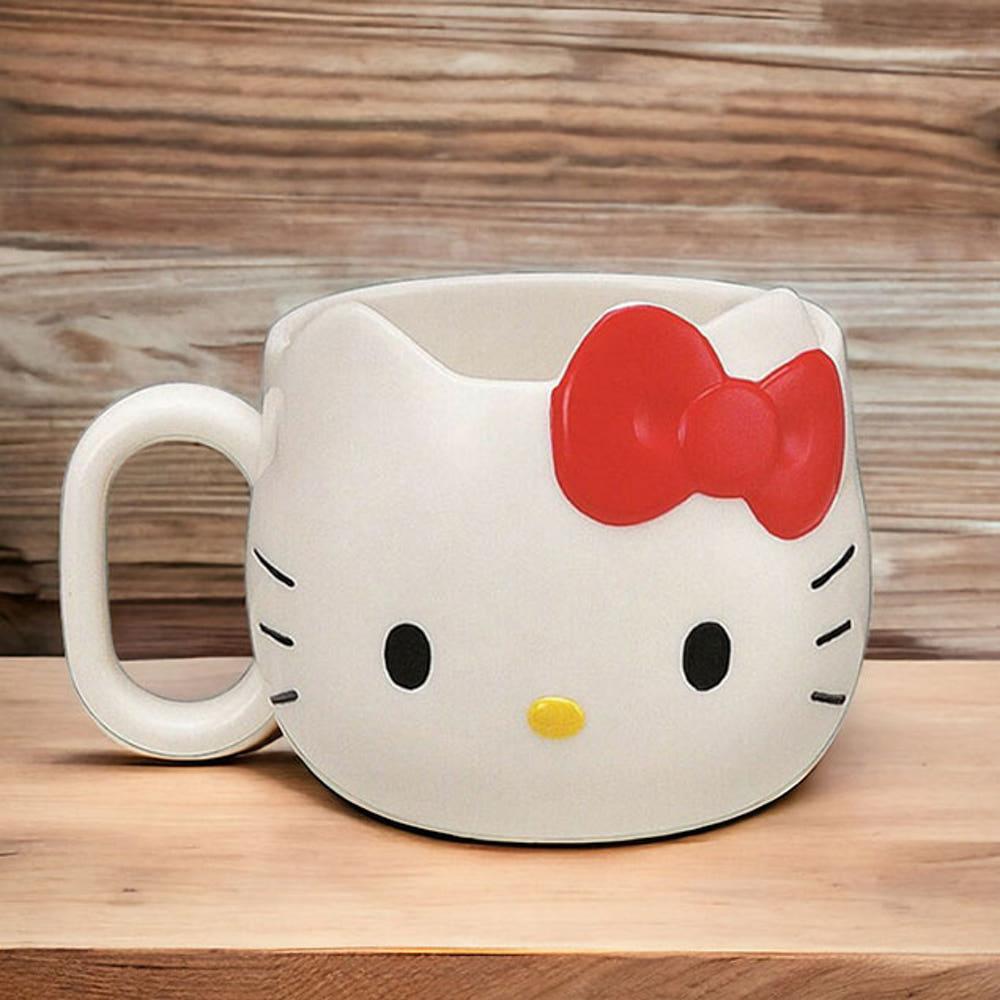 산리오 헬로키티 머그컵 입체 얼굴 리본 손잡이 컵