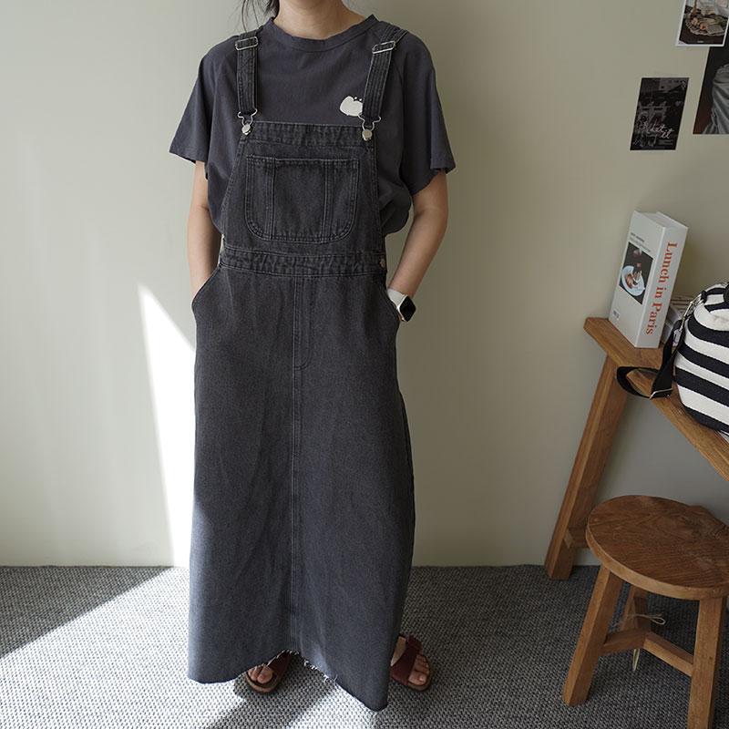 흑청 멜빵 롱원피스 33504