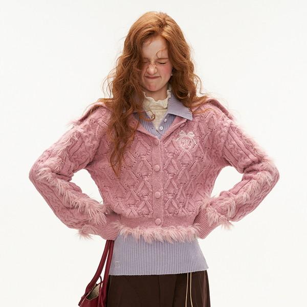 Wide Collar Plush Cardigan