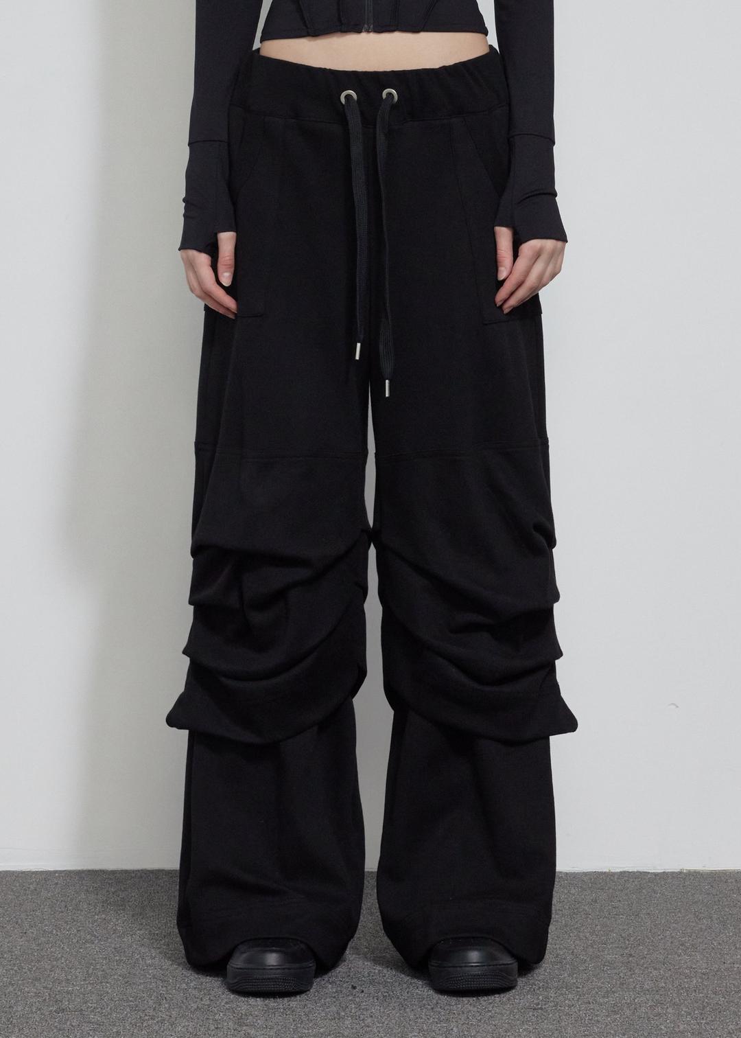 DIAGONAL SWEAT PANTS, BLACK