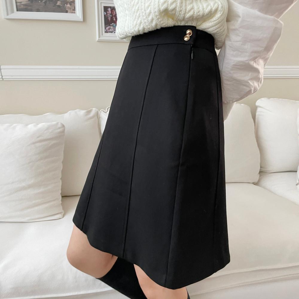 사이드 골드 콩 버튼 스커트