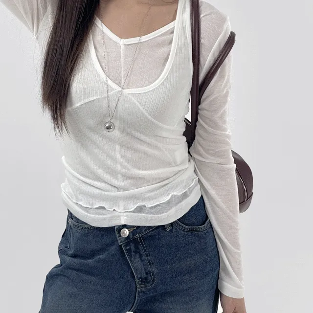 [뷔스티에 SET] 마몽 레이어드 긴팔 티셔츠