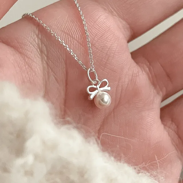 [925silver]네티 미니미 꼬마 리본 데일리 진주 목걸이