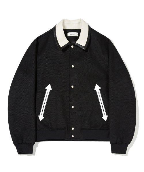 레더 배색 스프링 울 카라 블루종_블랙