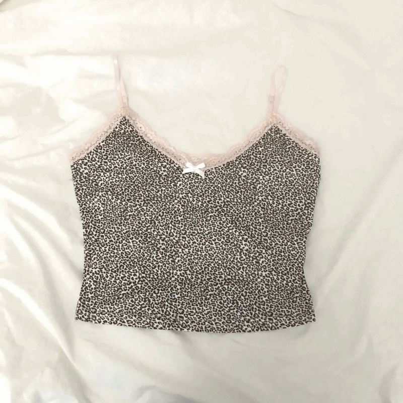 아티즈 leopard pink lace sleeveless - 레오파드 핑크 레이스 나시탑