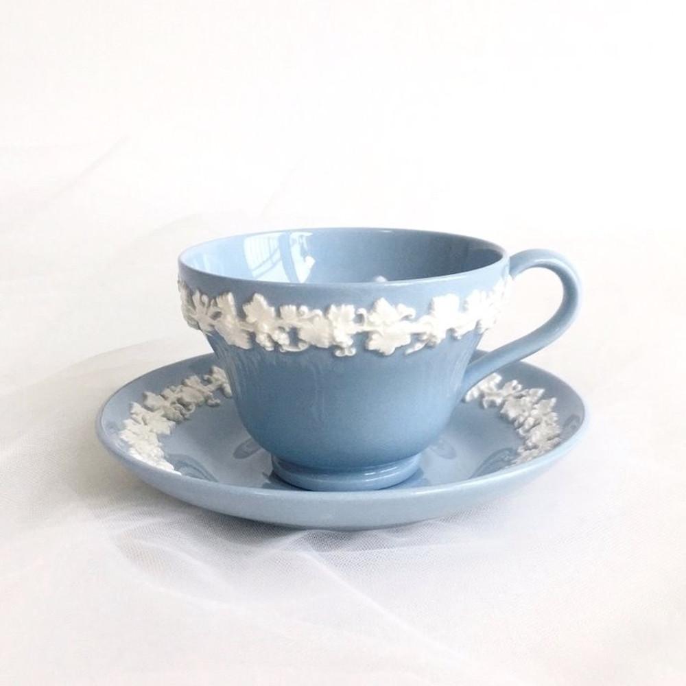 웨지우드 퀸즈웨어 크림 온 라벤더 플레인 찻잔세트 영국 빈티지 앤틱 커피잔 접시