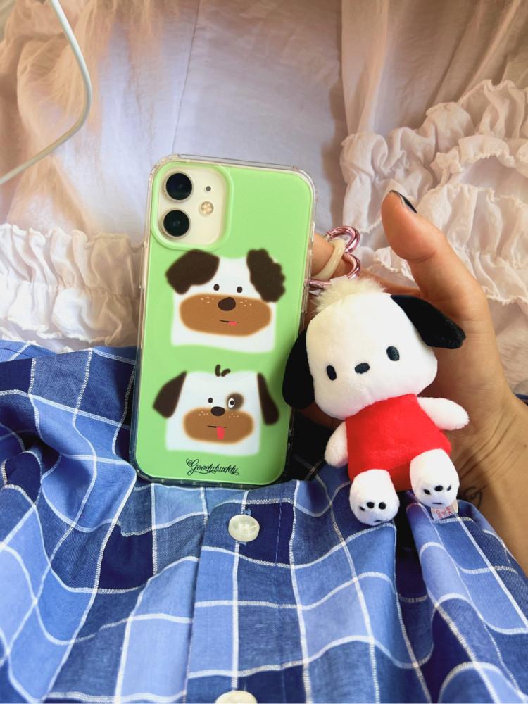 구디버디, 두들푸들(GREEN) 맥세이프 투명 아이폰 15 프로 폰케이스