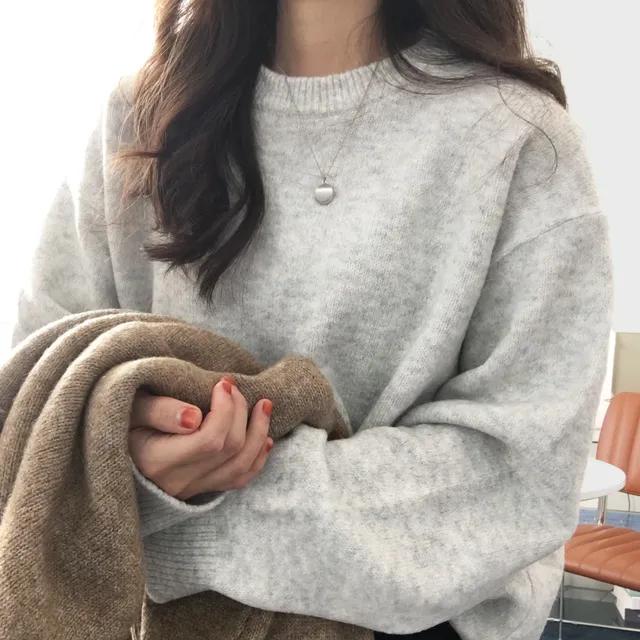 (구름촉감) 몽글몽글 아방핏 보카시니트 / 부드러운 무지 오버핏 긴팔티 / 도톰한 라운드넥 기본니트