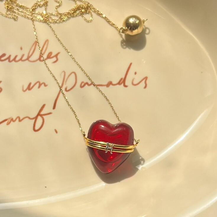 [Signature] 14k my heart red glass N