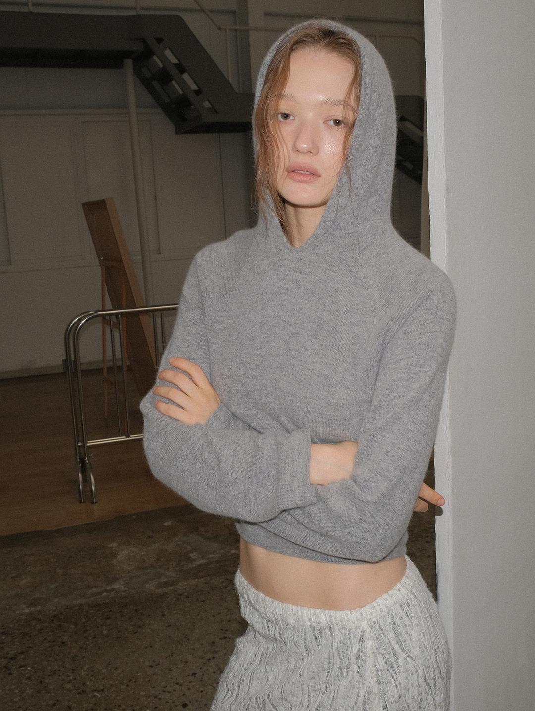 HOODY WHOLEGARMENT KNIT - GRAY