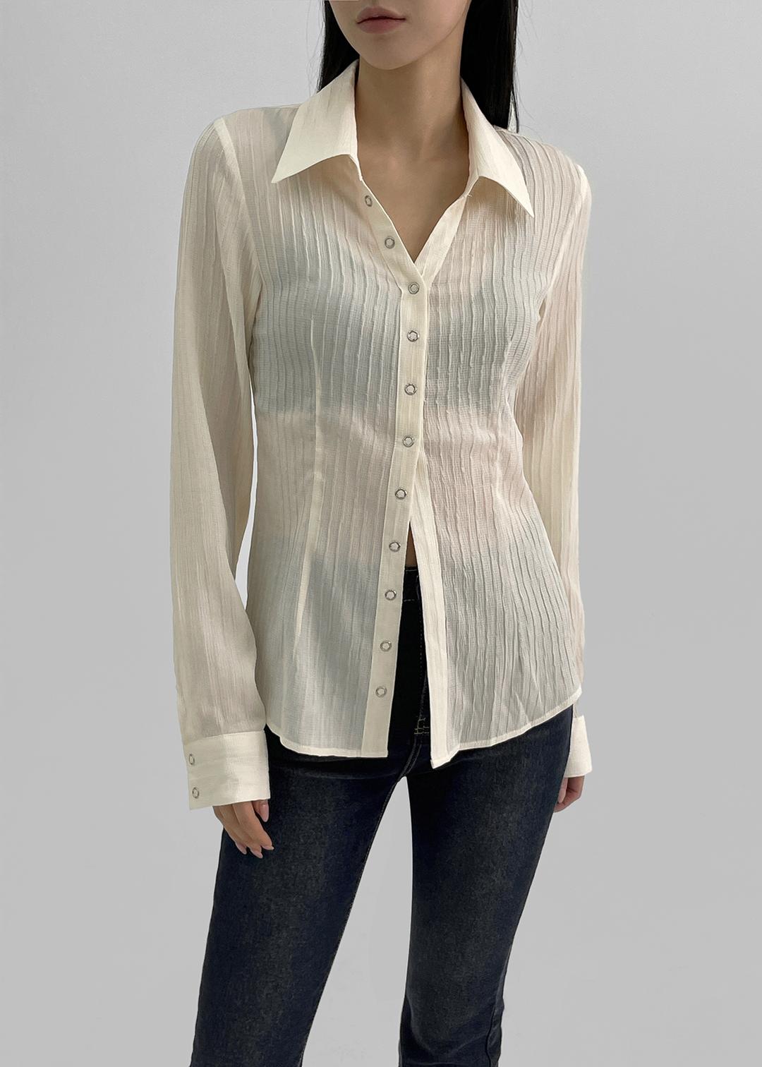 블랙업 [1만장판매] [MADE] 엘솝 버튼 플리츠 블라우스