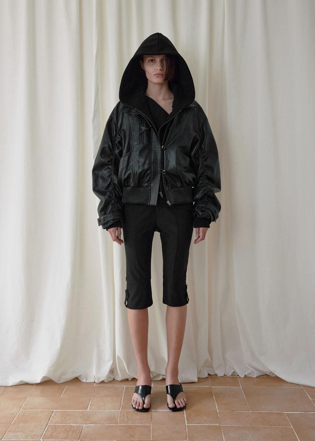 [3RD 3/30~] HOOD DETACHABLE LEATHER ZIP UP, BLACK