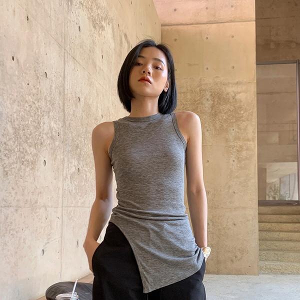 Mually Slim Vest Slit Pullover Sleeveless Top
