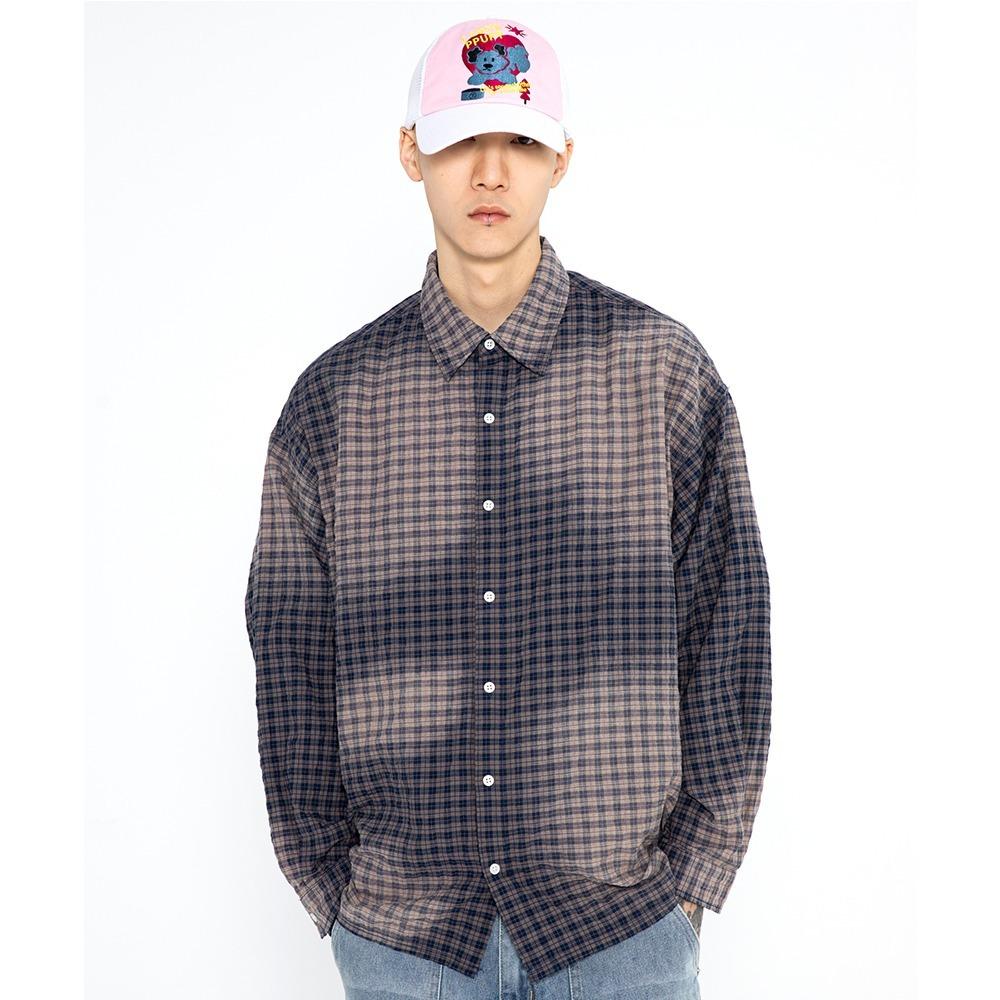 XTS029 하브 워싱 빈티지 체크 셔츠 (NAVY)