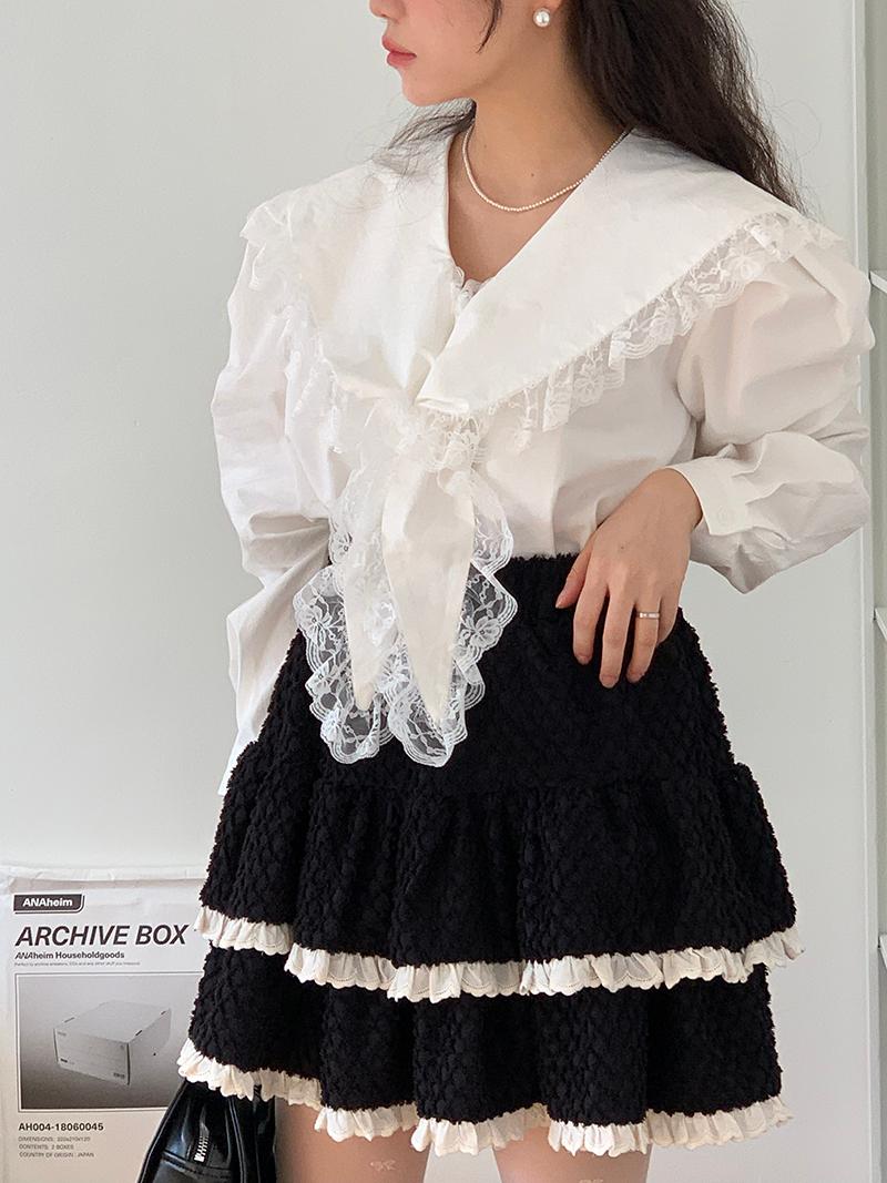 lace scarf blouse (2color)