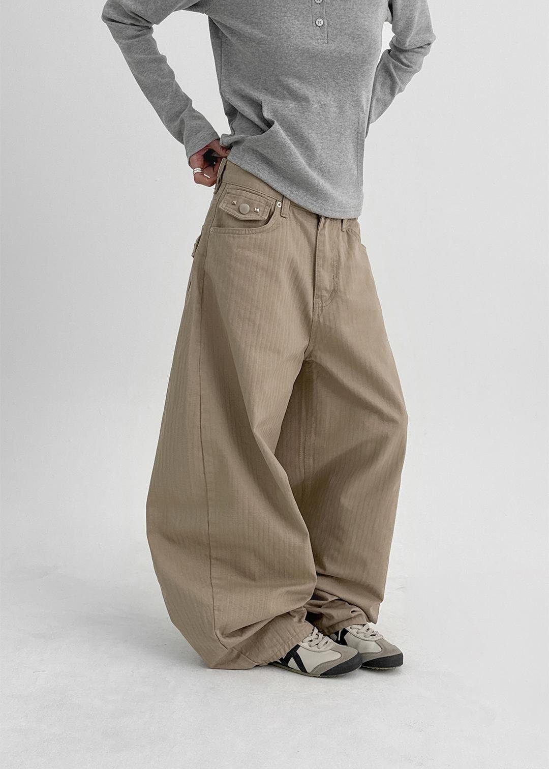 펠누 스트라이프 스터드 벌룬 코튼팬츠