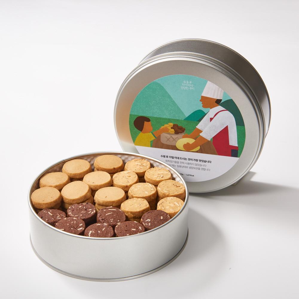 건강한 쿠키 믹스 500g (버터+아몬드+초코) 선물 세트 간식 벌크 틴케이스