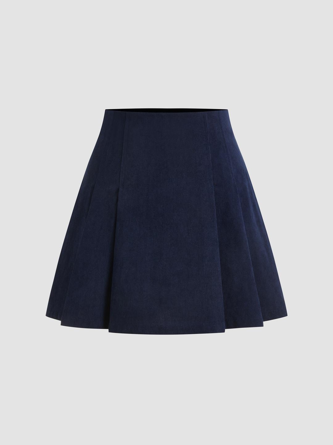 Corduroy Mid Rise Pleated Mini Skirt