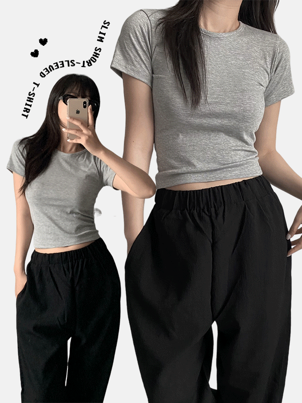 [1+1]Slim Round Short-Sleeved T-shirt 제니 슬림 탄탄 반팔 티셔츠