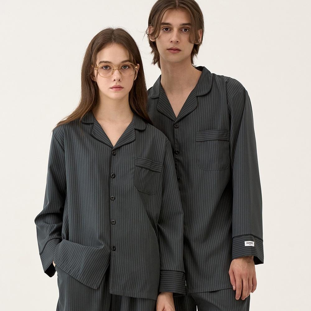 [2PACK]실크핏 모던 블랙 긴팔 커플 잠옷 세트