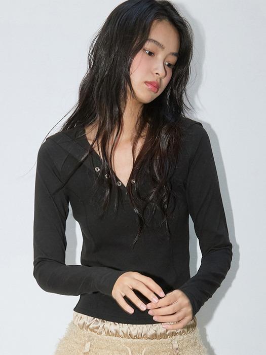 BUTTON UP COLLAR RIBBED TOP BLACK