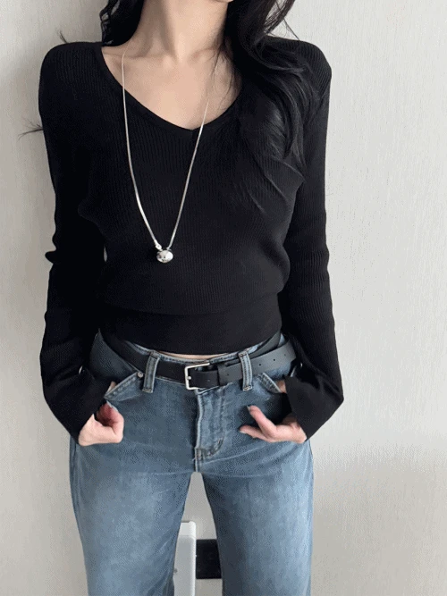잔골지 브이넥 비스코스 이너 슬림 니트 (3color)