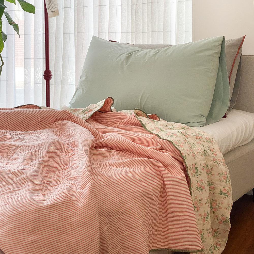 패턴 양면 4중 거즈 블랭킷-핑크/블루