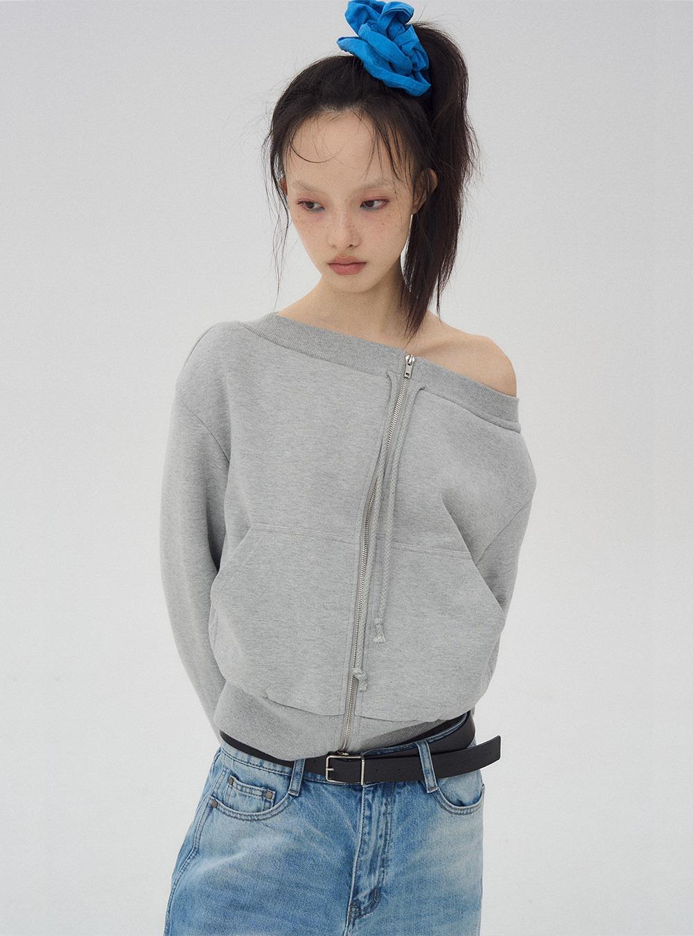 One-Shoulder Oblique Fleece Sweatshirt