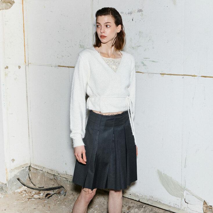 DIANA WRAP SKIRT-GREY 그레이 랩 플리츠 스커트