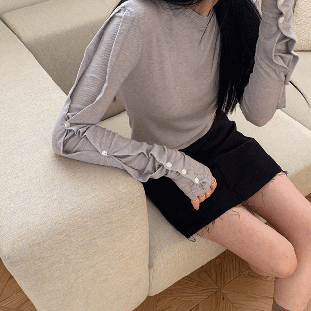 버튼 셔링 T-shirt (Set item)