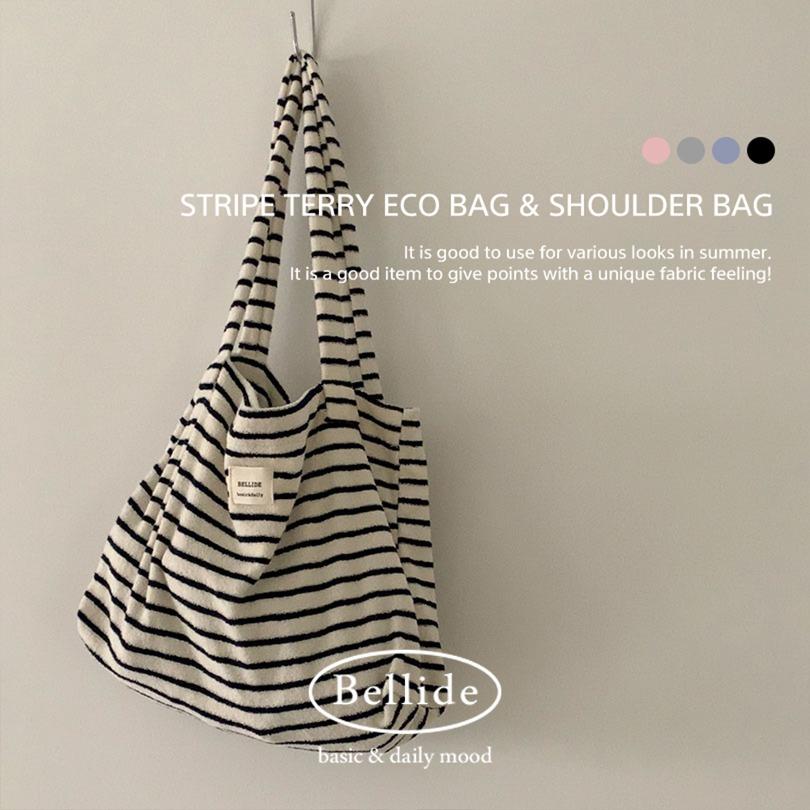 베이델리 [벨리드made/테리원단]스트라이프 테리 에코백&숄더백
