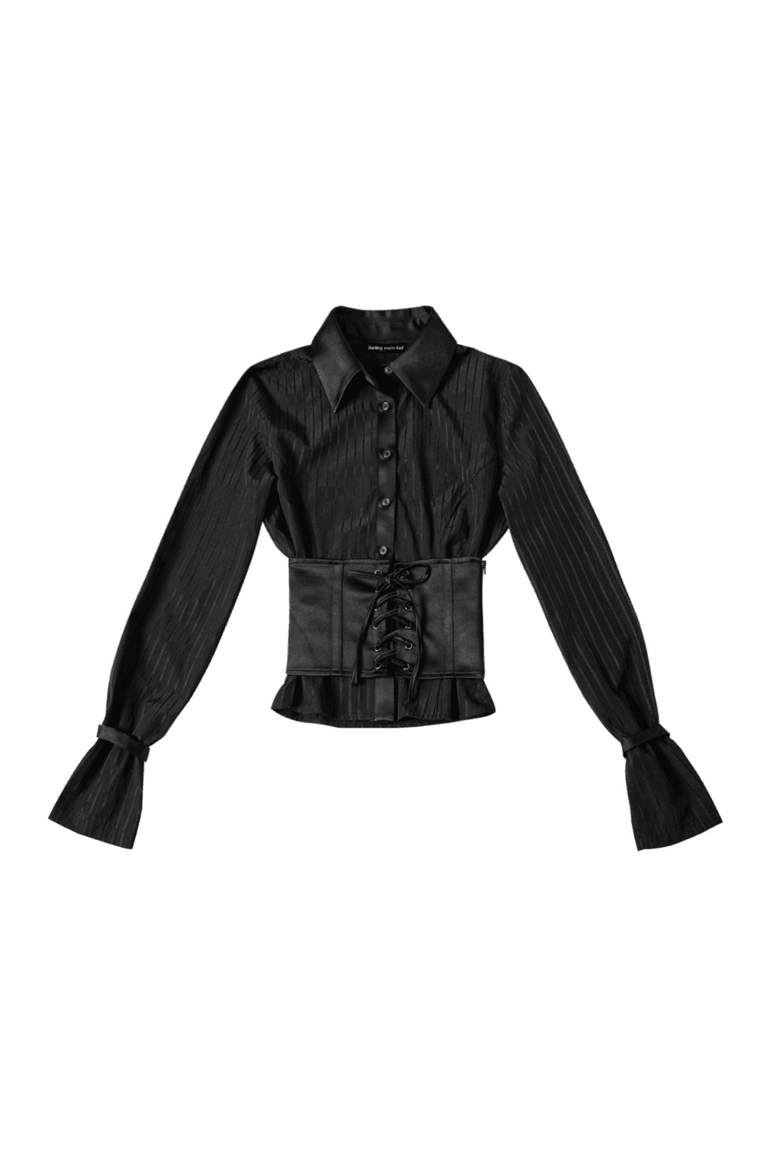 [PRE-ORDER 15% OFF~11.19] SATIN MIX CORSET SHIRT #BLACK STRIPE (11.28 출고) | 달링유어배드