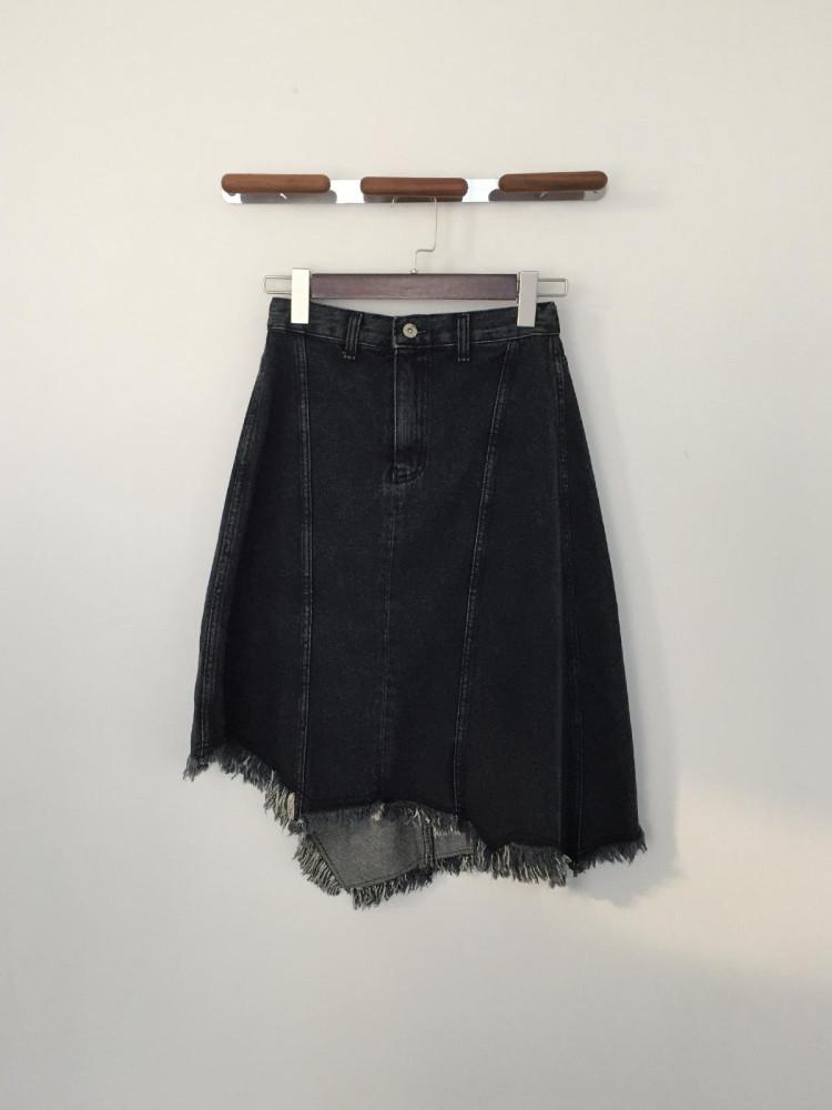 unblance damage denim midi skirt