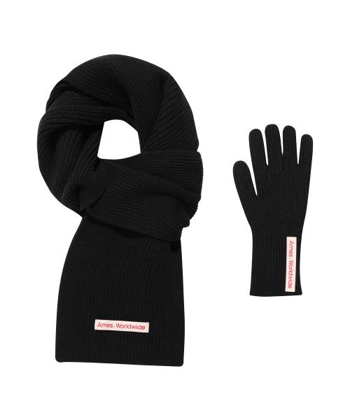KNIT GLOVES & MUFFLER SET BLACK