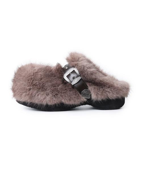 Buckle Fur Clog_[Gray]