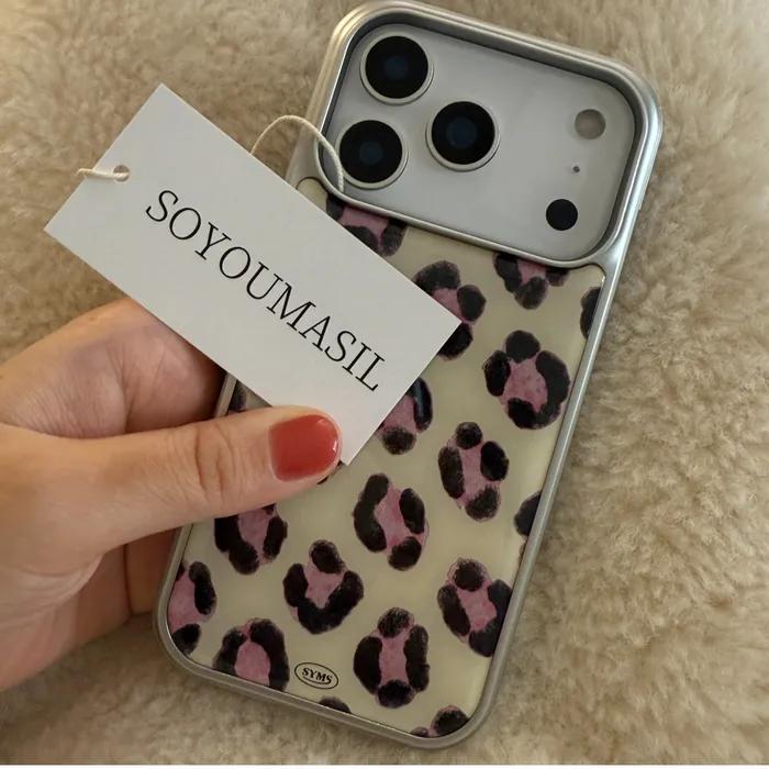 [아이폰/갤럭시] Soft Leopard Cream pink 맥세이프 에폭시 케이스 (블랙/실버)