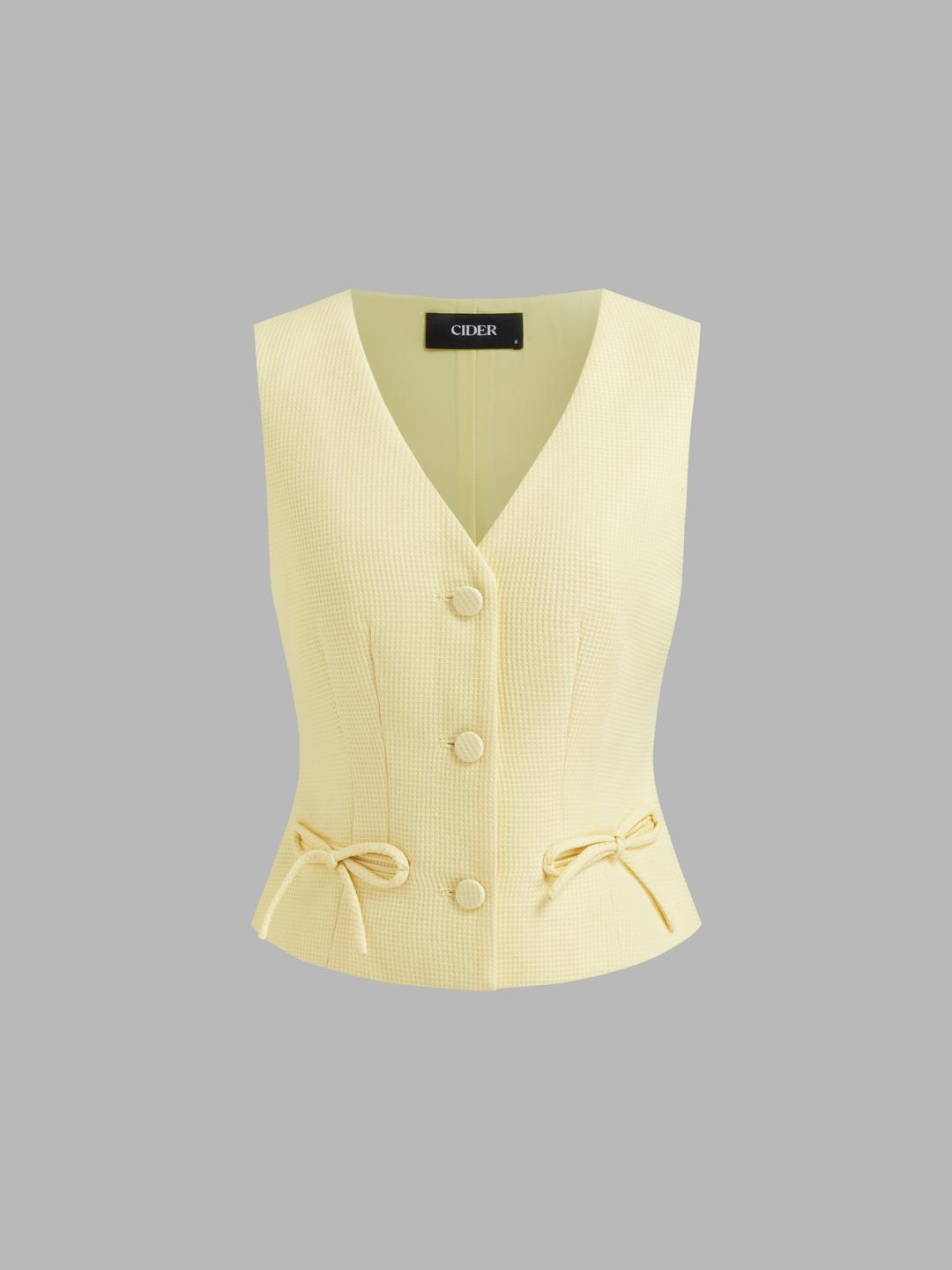 Jacquard V-neck Bowknot Blazer Vest