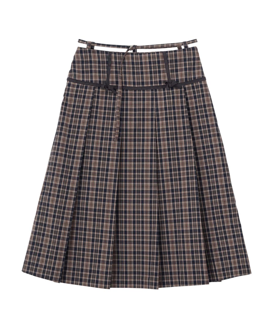 Rhythm Check Pleats Skirt-Navy
