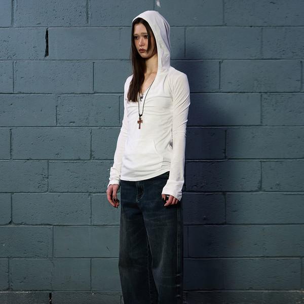 Button Up Shirring Hoodie (WHITE)