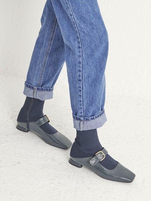 사이드 버클 삭스부츠 플랫 / 그레이