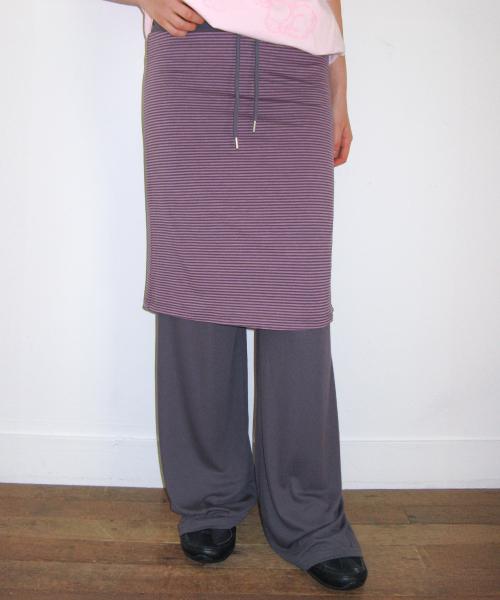 STITCH LAYERED MIDI SKIRT PANTS PURPLE