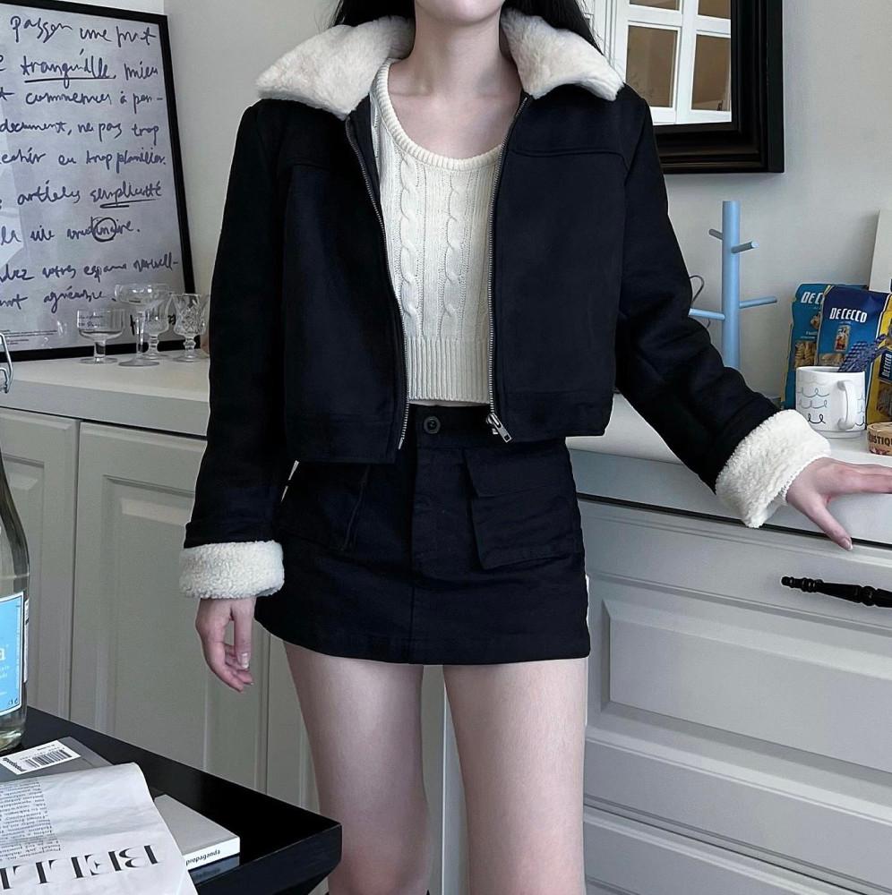 램스퍼 블루종 크롭 무스탕 겨울 점퍼